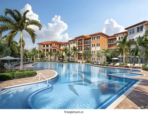 Luxury Resort Swimming Pool with Palm Trees