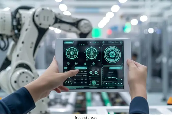 Person using a tablet to control a robot