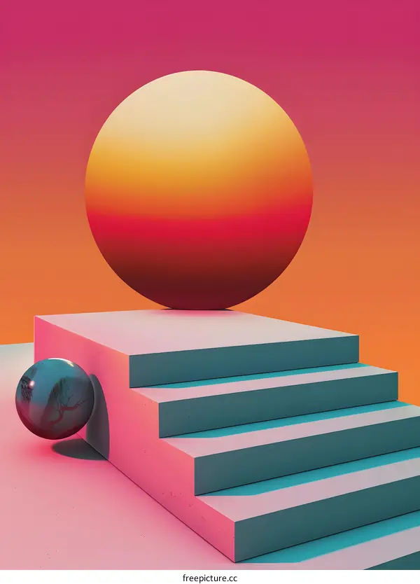 Abstract 3D Illustration With Gradient Pink and Orange Background