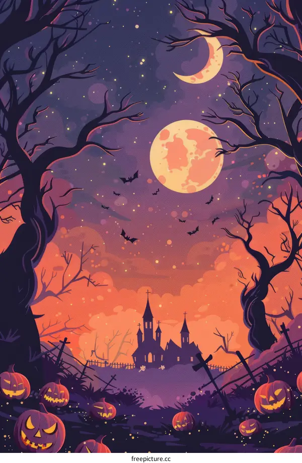 Spooky Halloween Church with Scary Pumpkins