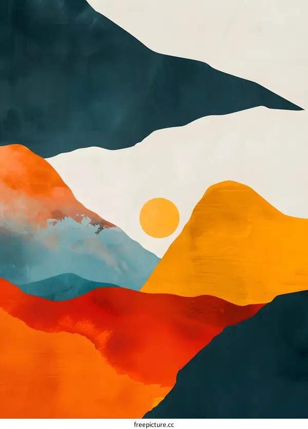 Abstract Mountain Landscape with Sun