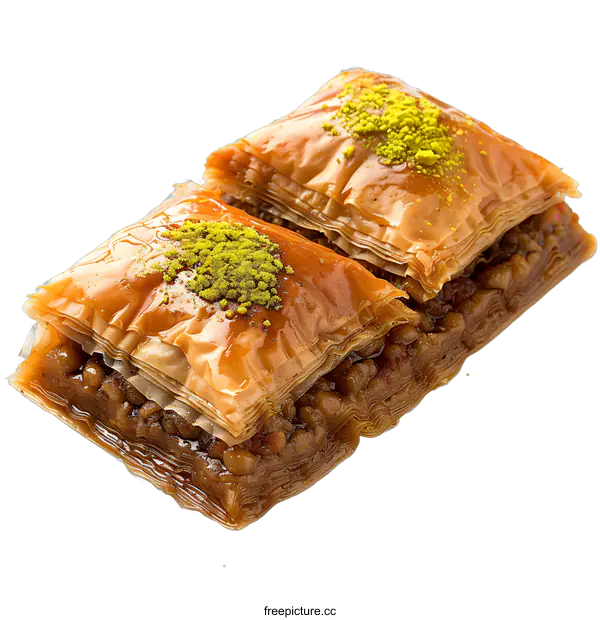 [Transparent Background PNG]Two pieces of Turkish baklava with nuts and honey