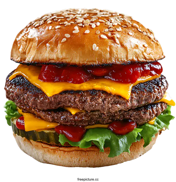 [Transparent Background PNG]Delicious Double Cheeseburger Close-up
