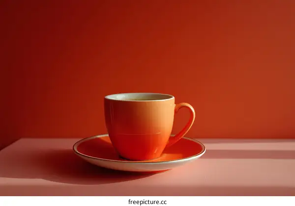 Vibrant Orange Coffee Cup on a Pink Table