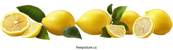 [Transparent Background PNG]Fresh Lemons with Leaves and Slices
