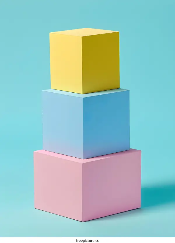 Three Colorful Cubes Stacked On Turquoise Background