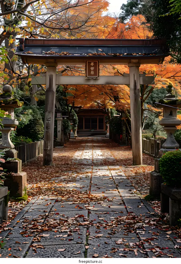 A photo of a torii gate in a Japanese garden