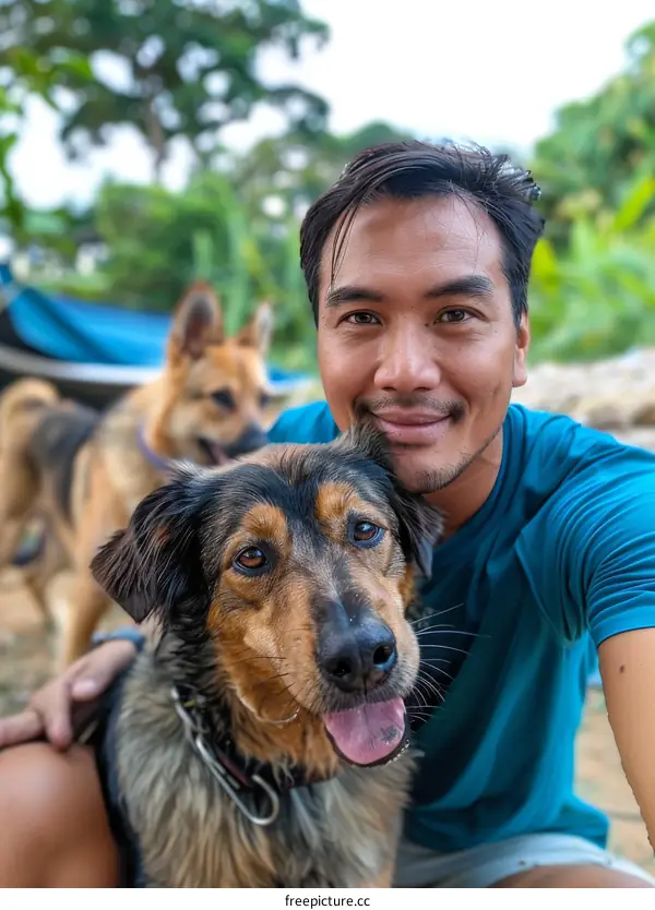 A man and his two dogs