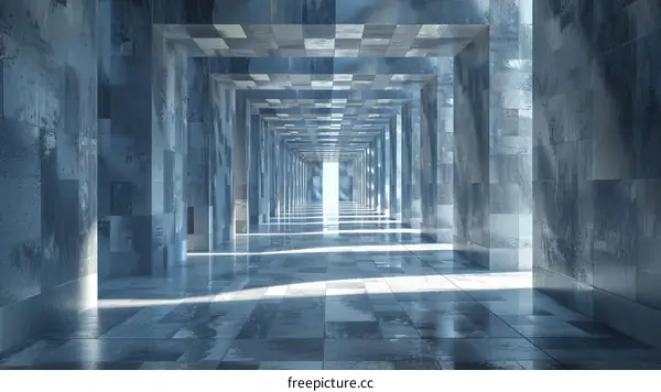 Futuristic Blue Tiled Corridor