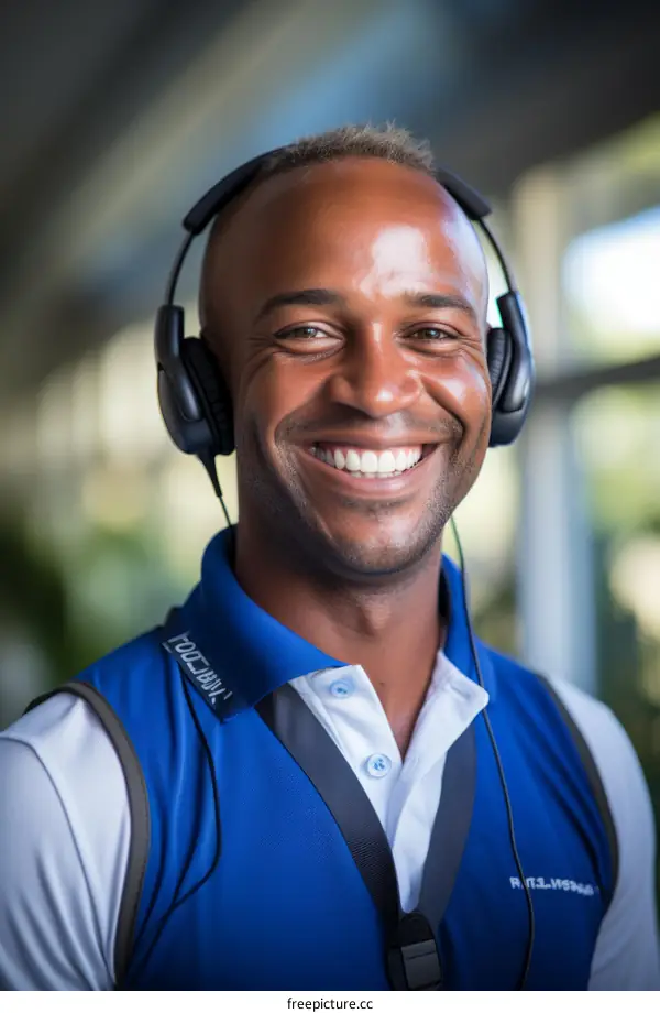 Smiling black man wearing headphones