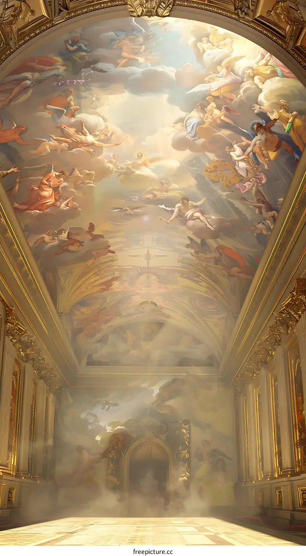 A Detailed View of a Renaissance Style Fresco on a Church Ceiling