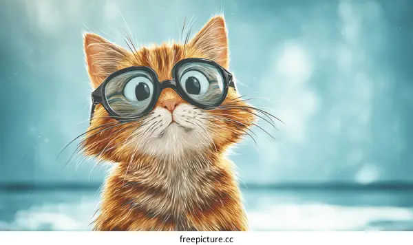 Cute Kitten Wearing Glasses Illustration