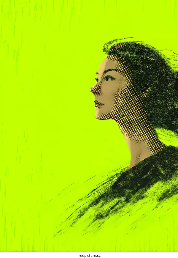 Profile of a Woman in Vivid Green Background