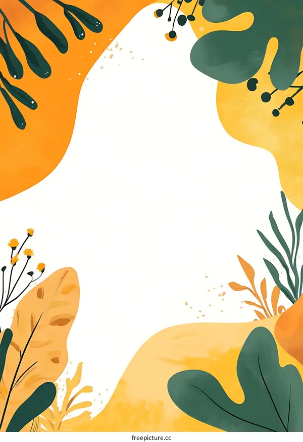 Abstract Yellow and Green Watercolor Floral Background