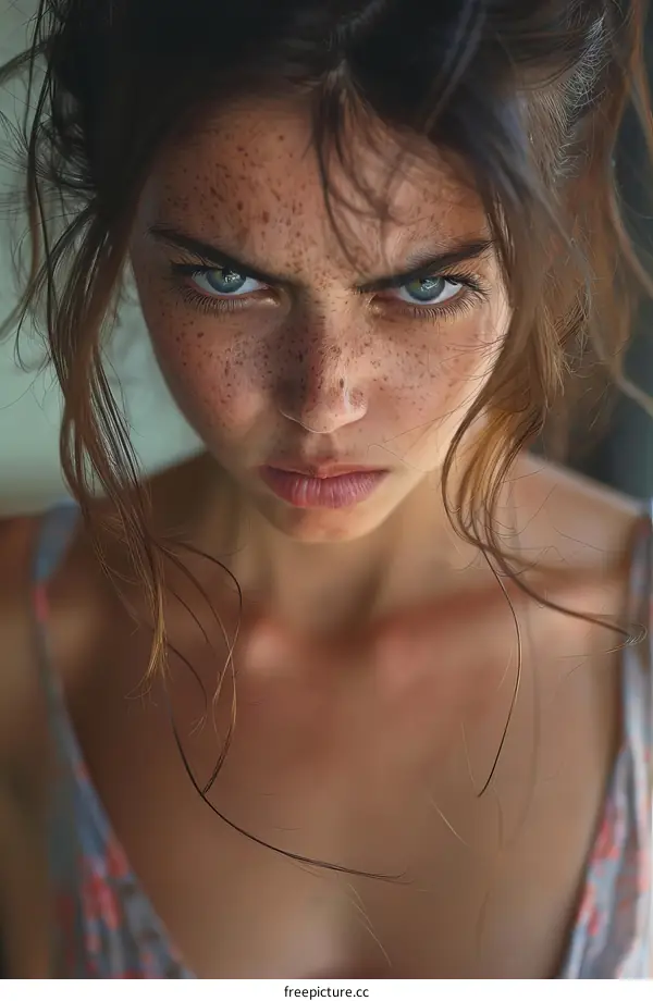 Closeup Portrait of a Woman with an Angry Expression