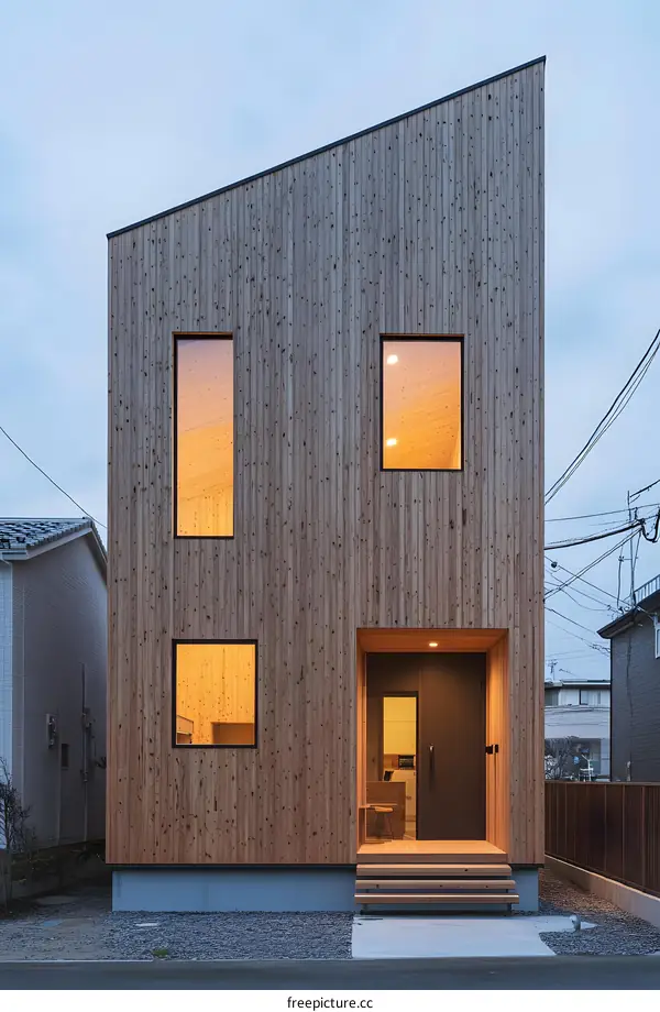 Modern Wooden House Exterior With Windows And Door