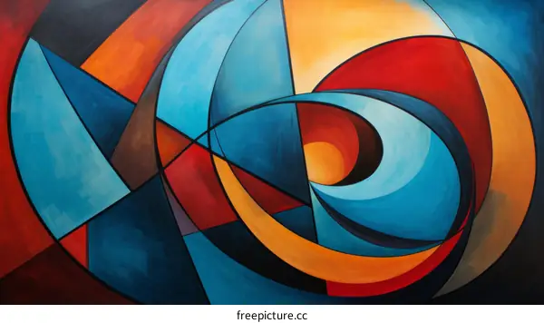 Colorful abstract painting with geometric shapes