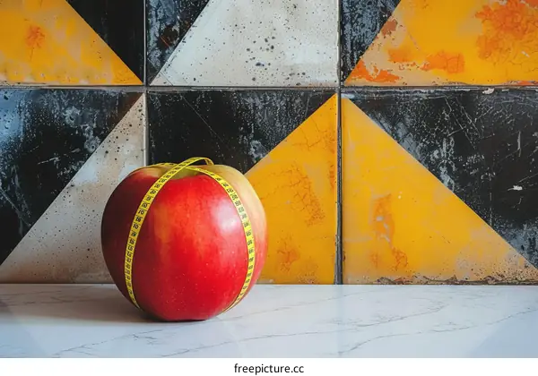 Measuring the size of an apple with a measuring tape