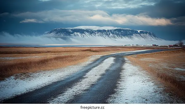 Icelandic Winter Landscape Scenic Road