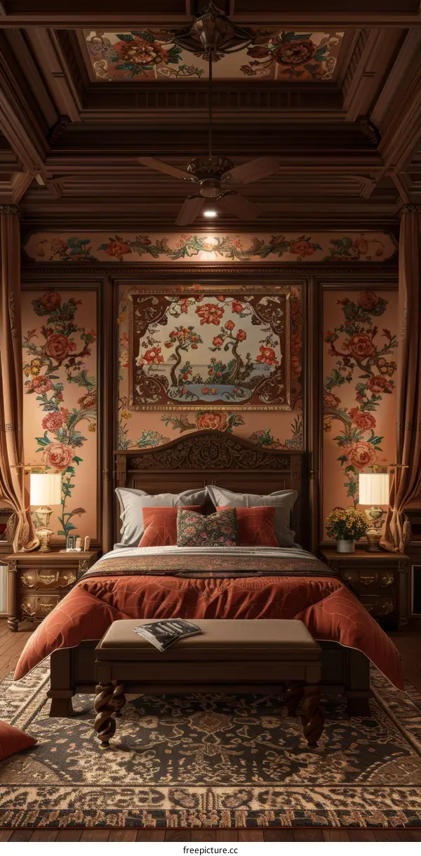 A Beautiful Bed in a Classical Chinese Style Bedroom