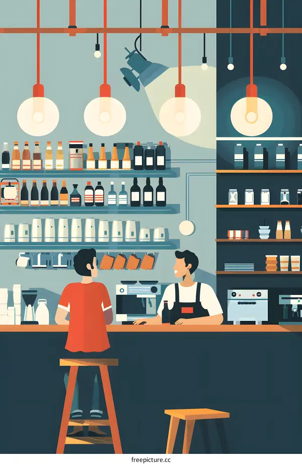 Coffee Shop Illustration with Two People