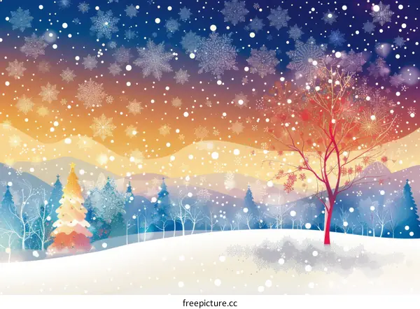 Snowy Winter Landscape with Falling Snow