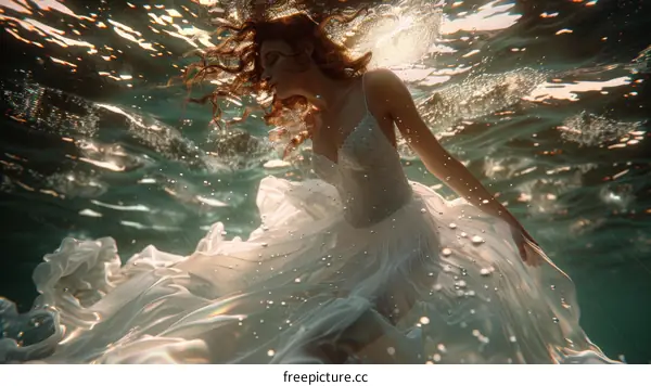 A Bride's Graceful Dance Beneath the Ocean Waves