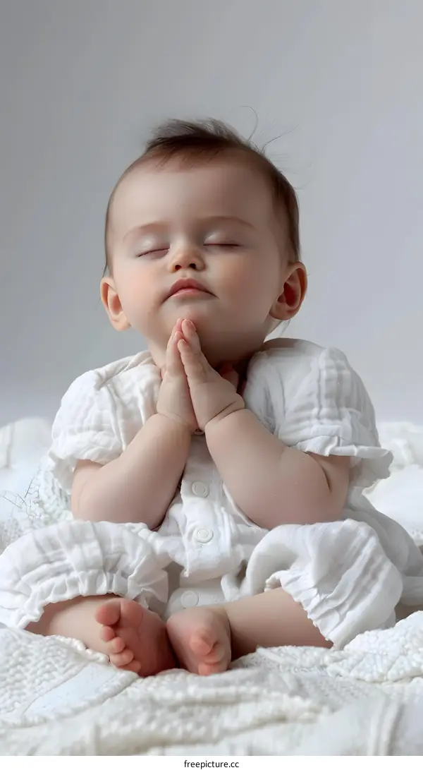 Cute Little Baby Girl Praying With Closed Eyes