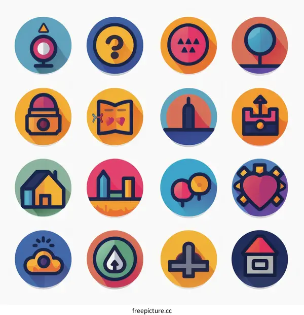 A collection of colorful, flat icons