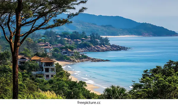 Coastal Resort Town View with Turquoise Sea
