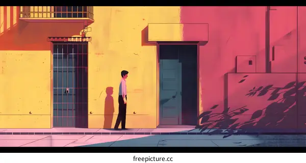 Man Walking Towards Building with Open Door