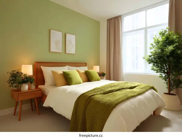 Cozy Bedroom Interior Design with Sage Green Wall