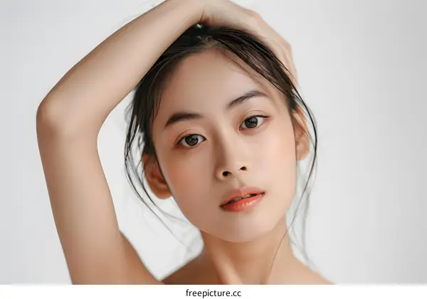 Close Up Portrait of a Young Asian Woman with Soft Skin