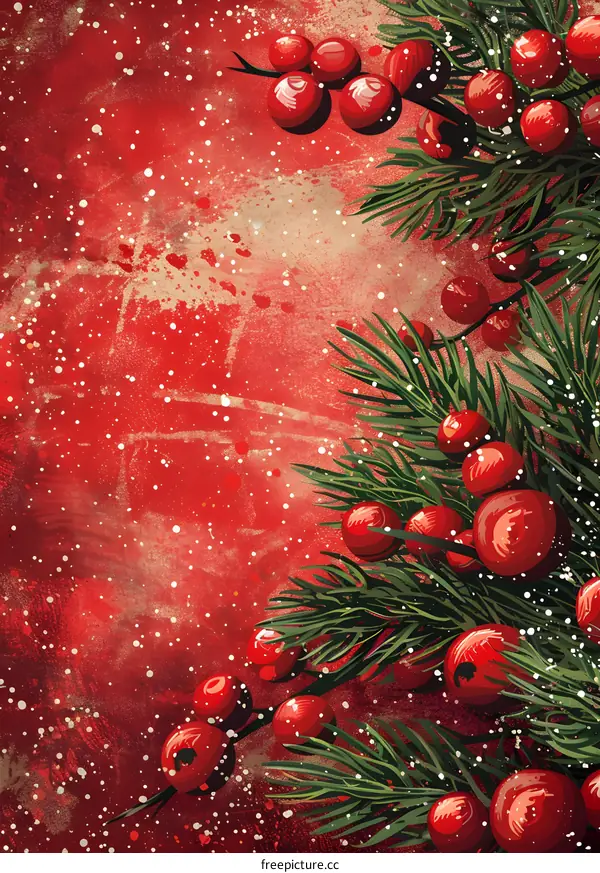 Christmas red berries holly branch background