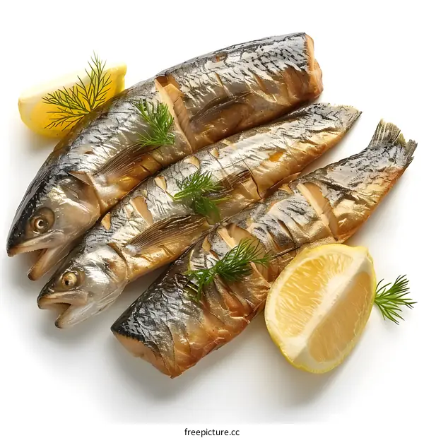 smoked fish on a white background