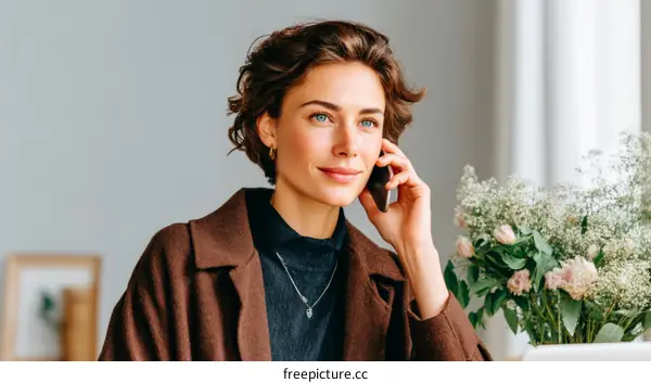 Woman Talking on Phone in Modern Setting