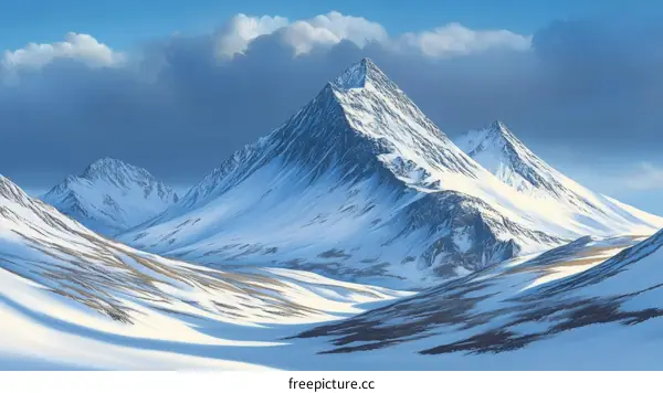 Majestic Snow-Covered Mountain Peaks Under a Cloudy Sky