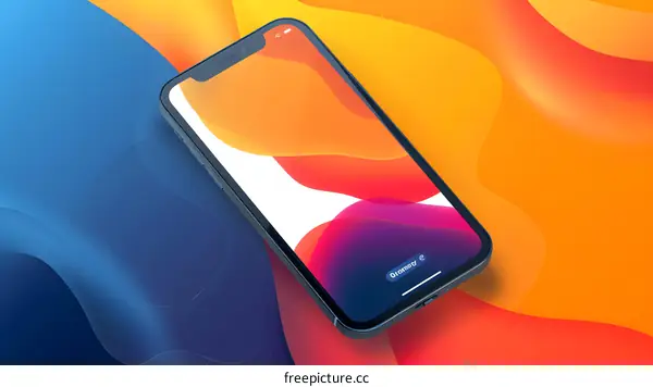 Black Smartphone on Abstract Orange and Blue Background