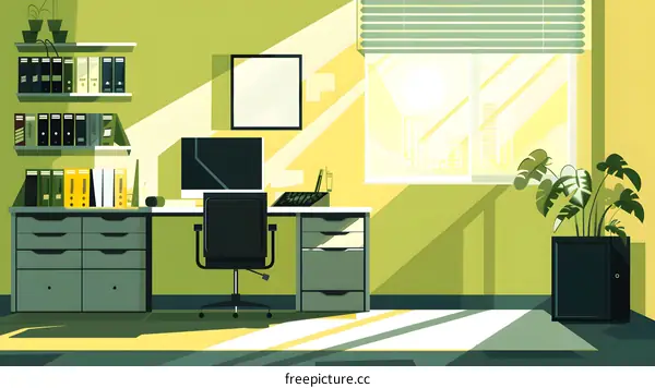 Modern Office Desk with Sunlight Illustration