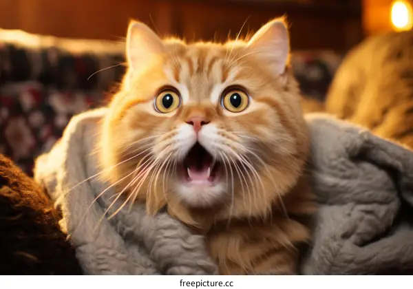 Surprised ginger cat with big eyes and open mouth