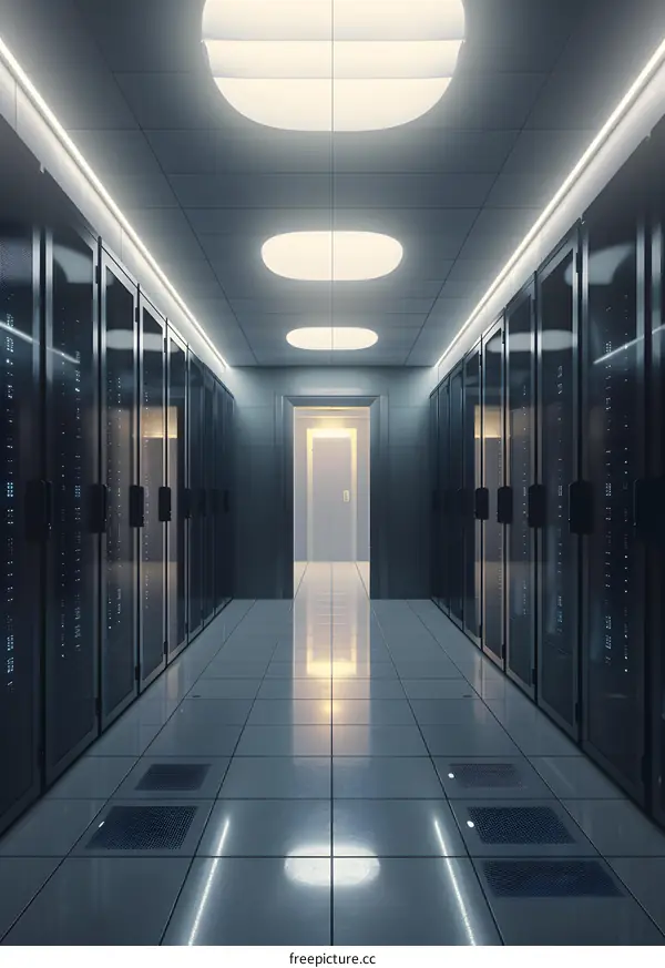 Futuristic Technology Server Room With Glowing Lights