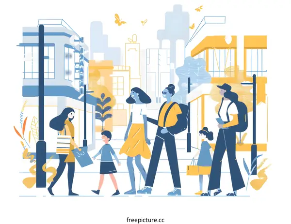 Walking on the City Street Illustration