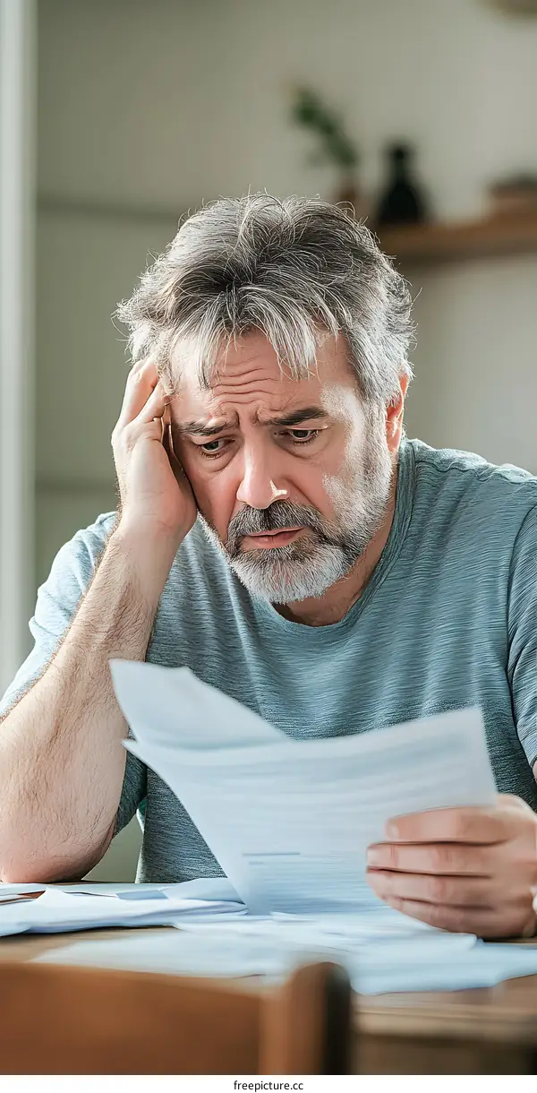 Worried Man Looking at Bills