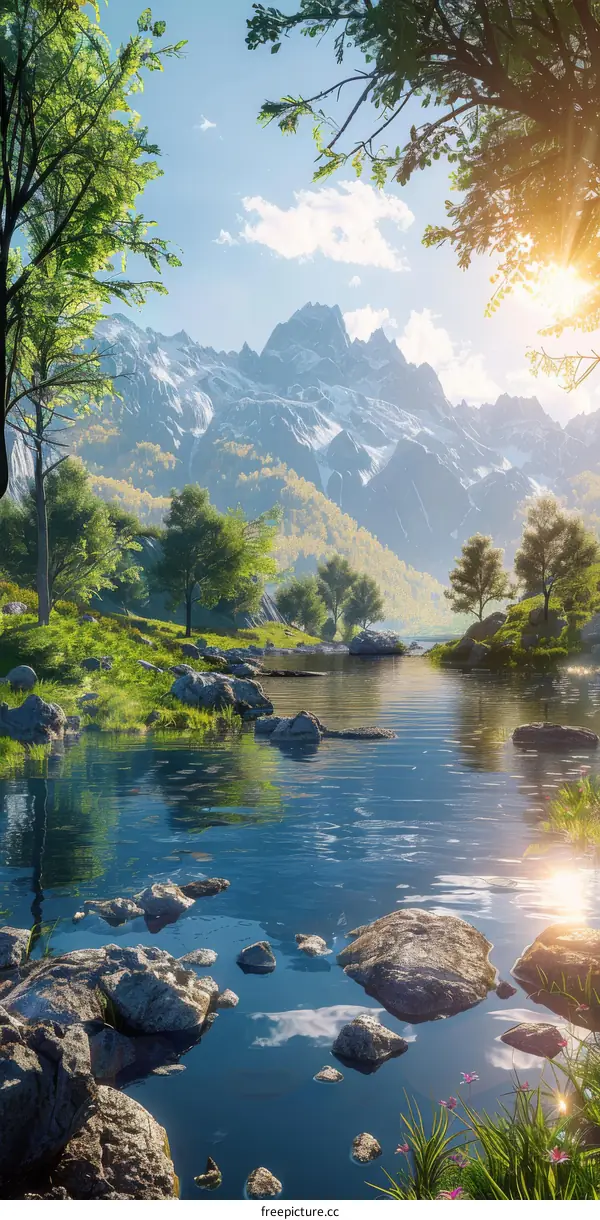 Majestic Mountain Landscape with River and Trees