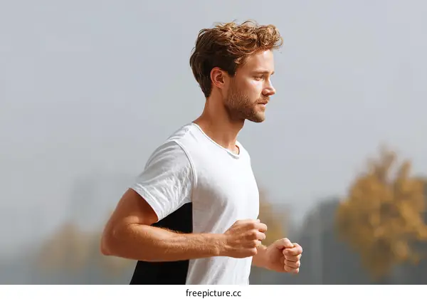 Man Running Outdoors Profile View