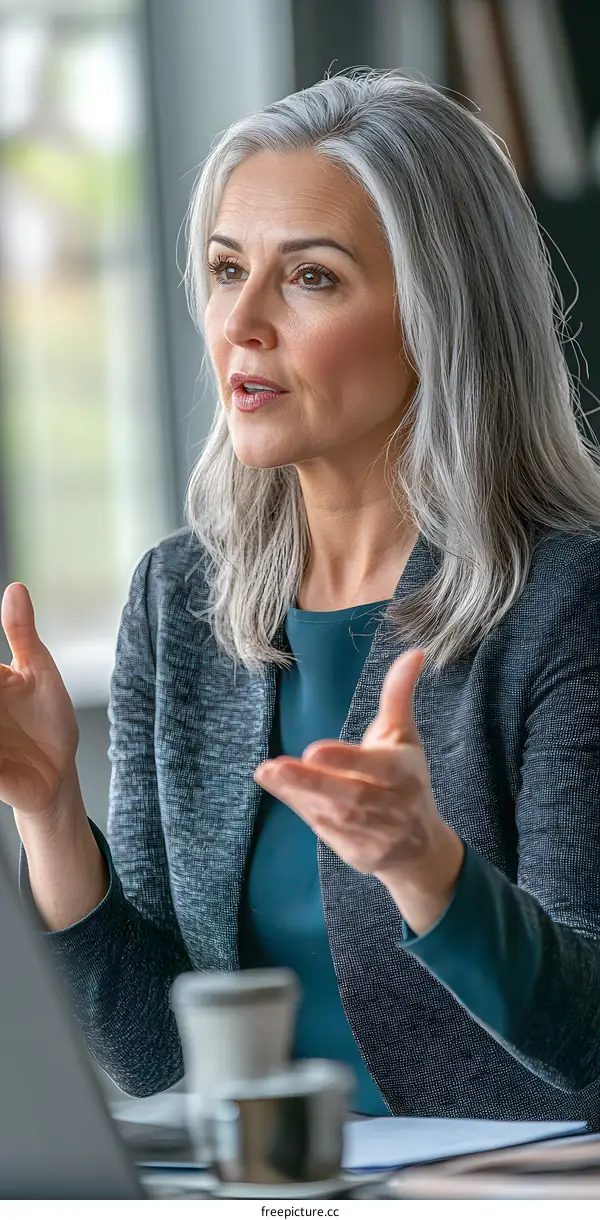 Caucasian Businesswoman Talking During Meeting