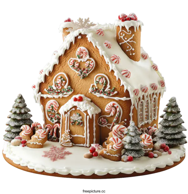 [Transparent Background PNG]Delicious Christmas Gingerbread House Decorated with Sweets