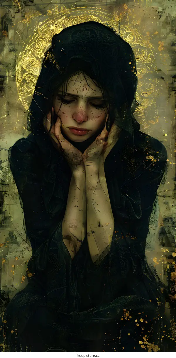 Portrait of a young woman with a sad expression on her face