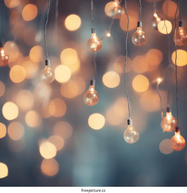 Scattered Glowing Light Bulbs on a Gray Background