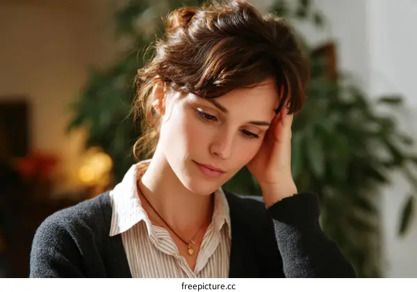 Thoughtful Woman in Interior Setting